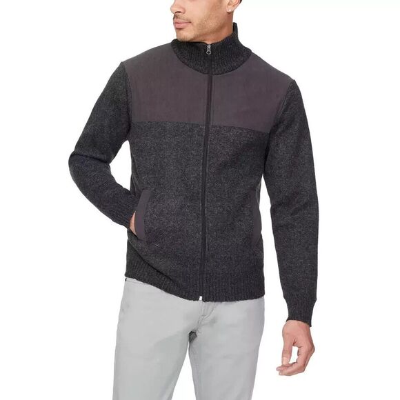 IZOD Men's Full Zip Sweater, Dark Gray, M - Picture 1 of 6